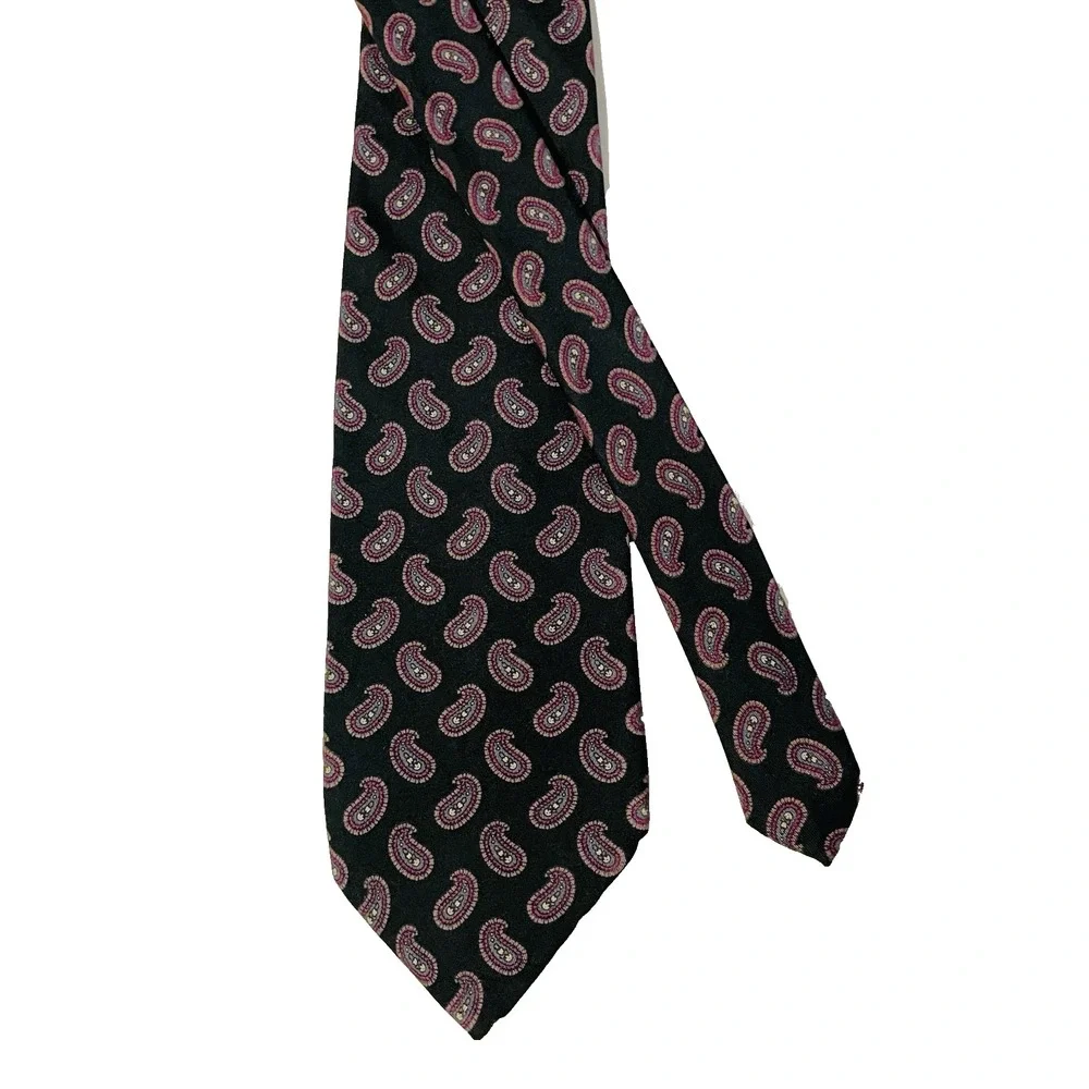 Robert Talbott for Patrick James Silk Tie Black Paisley Pink White Gray 3.5